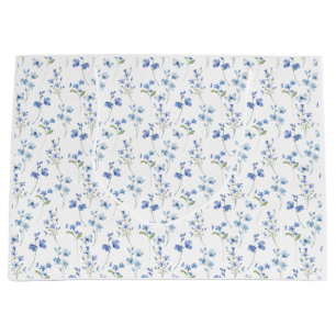 Grand Sac Cadeau Elégant Fleur sauvage bleu Dusty