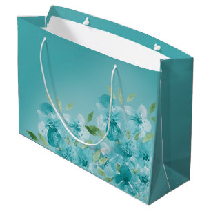 Grand Sac Cadeau Élégant Fleurs sauvages d'aquarelle bleu pur