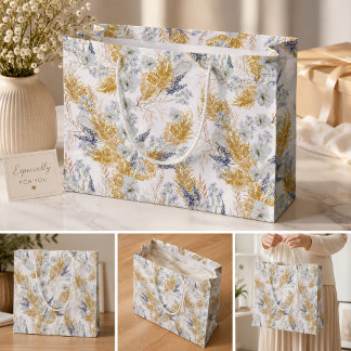 Grand Sac Cadeau Élégant floral aquarelle lavande et pampas
