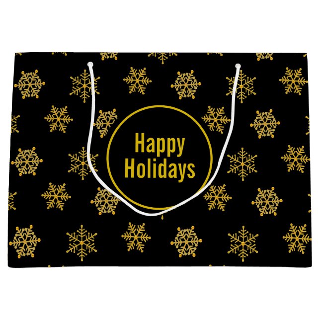 Grand Sac Cadeau Elégant Gold et Black Holidays (Devant)