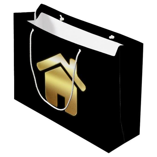 Grand Sac Cadeau Elegant Gold House Symbole Real Estate Design (Devant Angle)