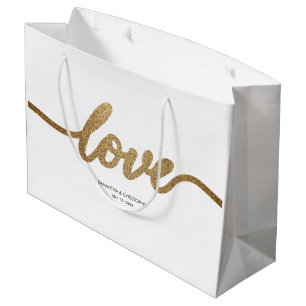 Grand Sac Cadeau Elegant Gold Love Script Mariage personnalisée