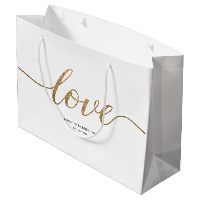 Grand Sac Cadeau Elegant Gold Love Script Mariage personnalisée (Dos Angle)