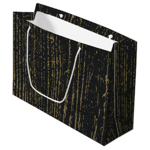 Grand Sac Cadeau Élégant Grain de Bois Noir Doré