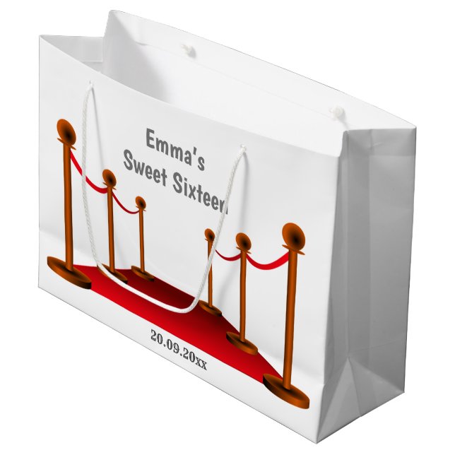 Grand Sac Cadeau Elégant Hollywood Red Carpet Sweet 16 Anniversaire (Devant Angle)