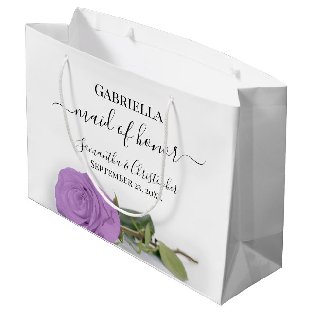Grand Sac Cadeau Élégant Lilac Purple Rose Maid of Honor Mariage (Dos Angle)