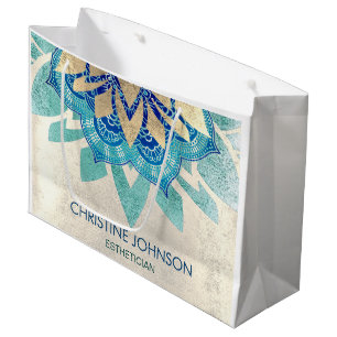 Grand Sac Cadeau élégant logo lotus turquoise