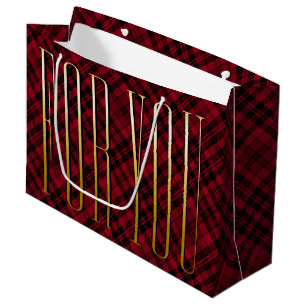 Grand Sac Cadeau Élégant Luxueux Plaid Noir Rouge Or Pour Vous