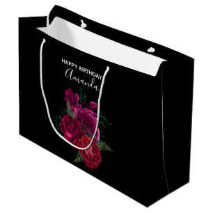 Grand Sac Cadeau Elégant Magenta Rose Bouquet floral Anniversaire