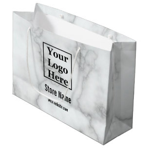 Grand Sac Cadeau Elégant Marbre blanc Faux Votre Logo Ici