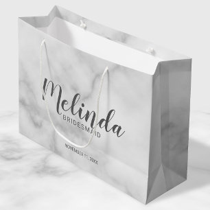 Grand Sac Cadeau Élégant Marbre Classé Femme d'honneur personnalisé