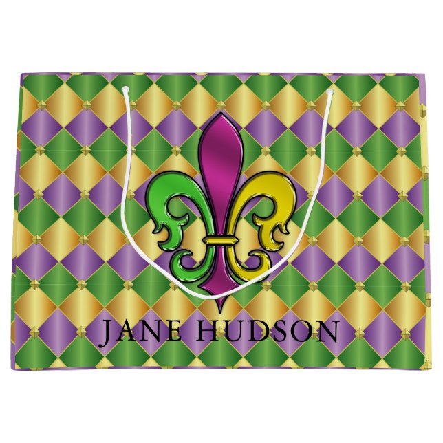 Grand Sac Cadeau Elégant Mardi Gras Fleur De Lis Design Cadeau (Devant)