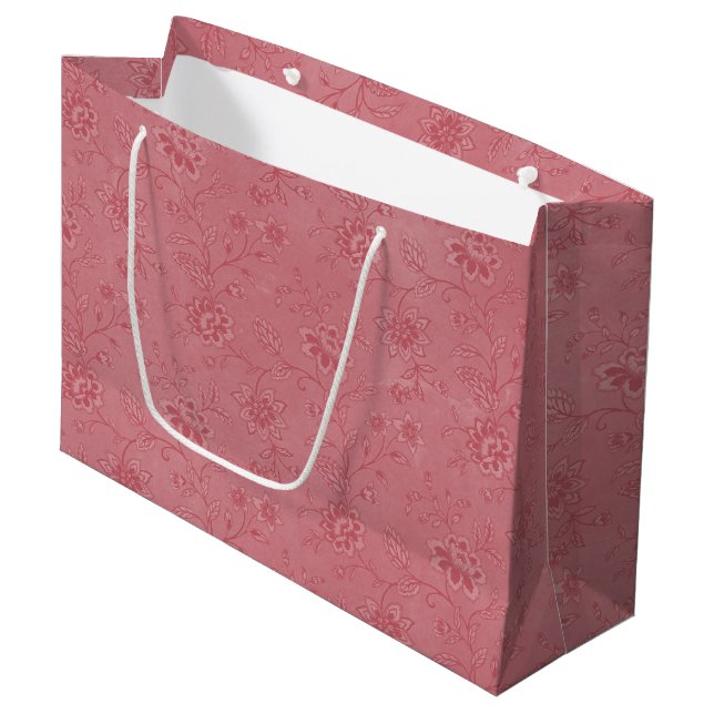 Grand Sac Cadeau Élégant Mariage de fleurs rouges (Devant Angle)