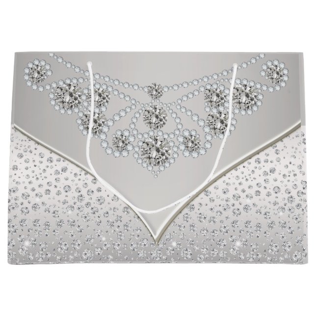 Grand Sac Cadeau Élégant Mariage de mariée en diamant d'argent (Devant)