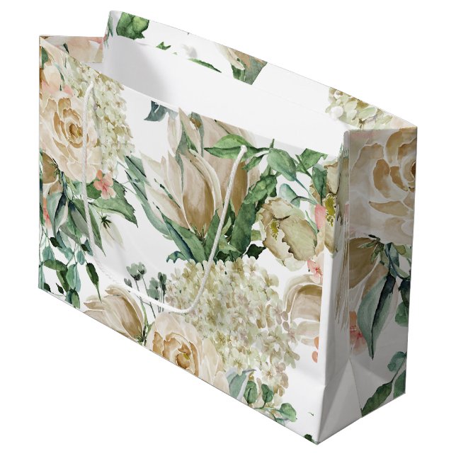 Grand Sac Cadeau Élégant Mariage végétal à la crème (Devant Angle)