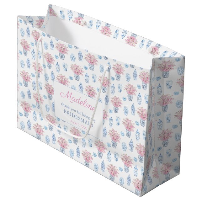 Grand Sac Cadeau Elégant Marine bleu et rose Bridesmaids Merci (Devant Angle)