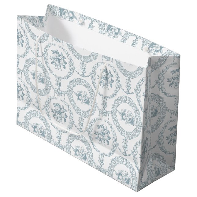 Grand Sac Cadeau Élégant Médaillons et hameçons floraux gravés en b (Devant Angle)