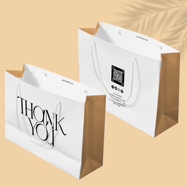 Grand Sac Cadeau Élégant Merci de l'entreprise moderne | Code QR si (Créateur téléchargé)
