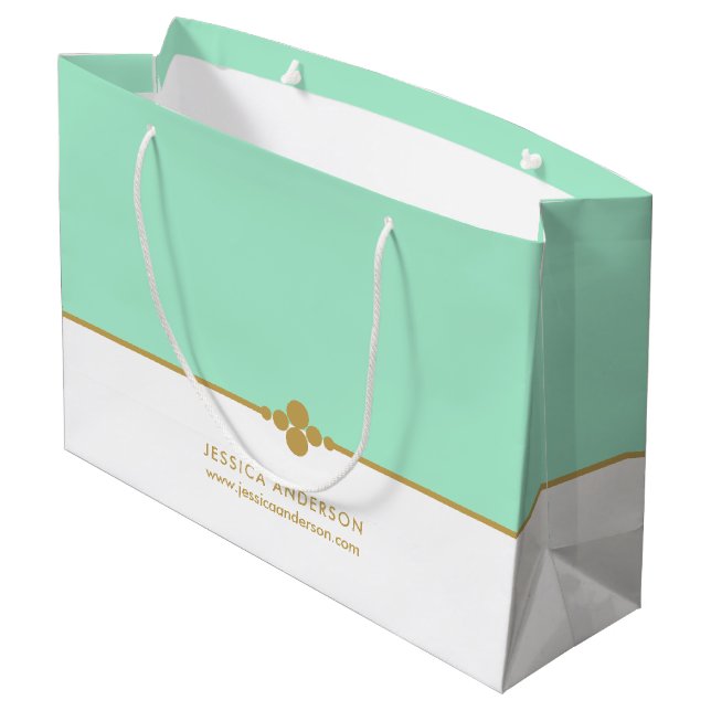 Grand Sac Cadeau Elégant Mint Gold personnalisé (Dos Angle)