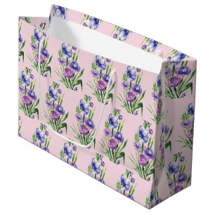 Grand Sac Cadeau Elégant modèle floral bleu violet tendance