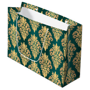 Grand Sac Cadeau Élégant modèle Turquoise Gold Classic Damask