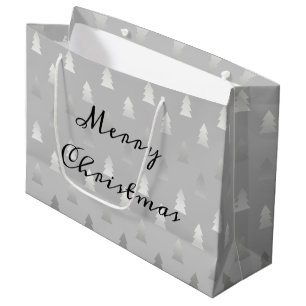 Grand Sac Cadeau élégant moderne argent motif de Noël