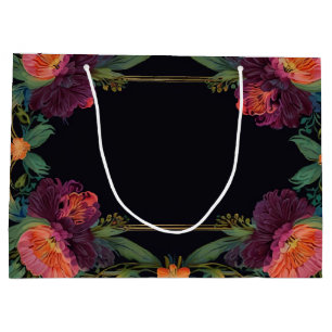 Grand Sac Cadeau Élégant moody rose poachy boho floral