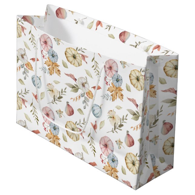 Grand Sac Cadeau Elégant Motif d'aquarelle d'automne (Devant Angle)