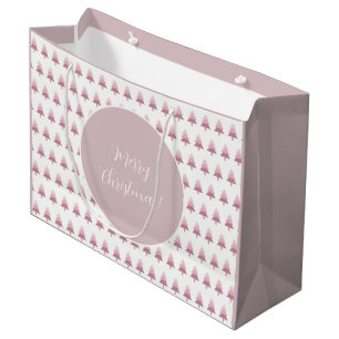 Grand Sac Cadeau Élégant Motif d'arbre de Noël rose Ombre