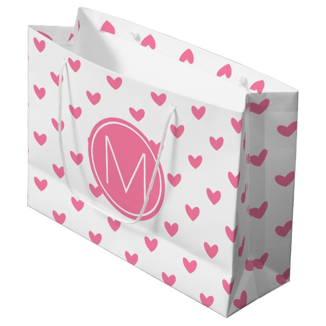 Grand Sac Cadeau Élégant motif de coeur blanc rose valentin (Devant Angle)