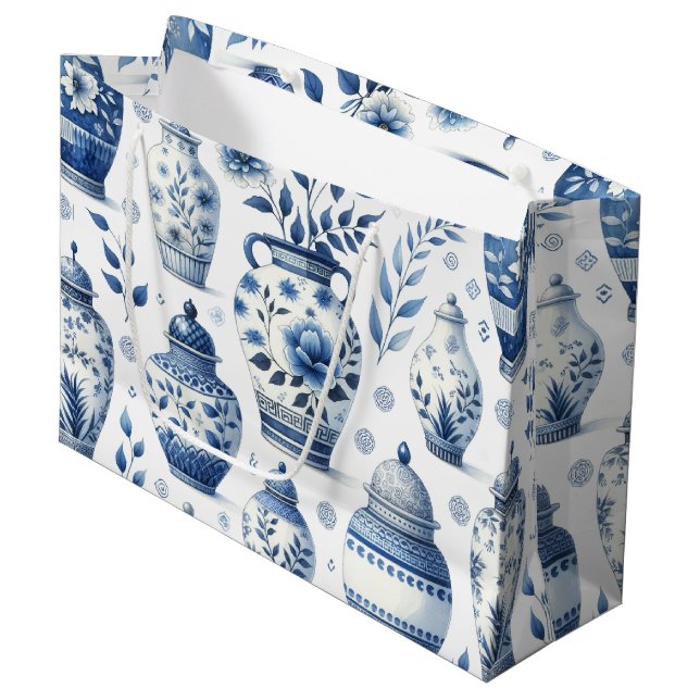 Grand Sac Cadeau Élégant Motif de jarres de gingembre aquarelle (Devant Angle)