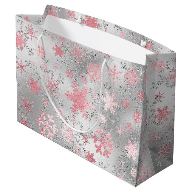 Grand Sac Cadeau Élégant Motif de Noël rose pastilles (Dos Angle)