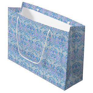 Grand Sac Cadeau Élégant motif floral bleu