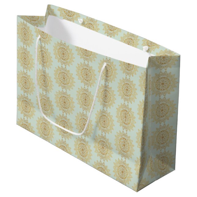 Grand Sac Cadeau Élégant Motif Mandala Gold (Devant Angle)