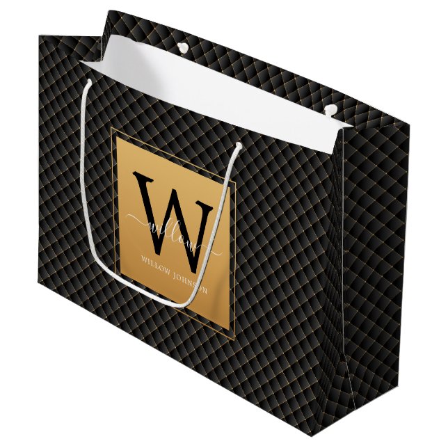 Grand Sac Cadeau Élégant noir or élégant Monogramme élégant (Devant Angle)