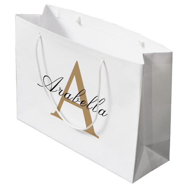Grand Sac Cadeau Élégant Noir Or Personnalisé Nom Monogramme (Dos Angle)