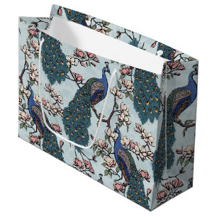Grand Sac Cadeau Elégant Pics Floraux Turquoises et Fleurs de Magno