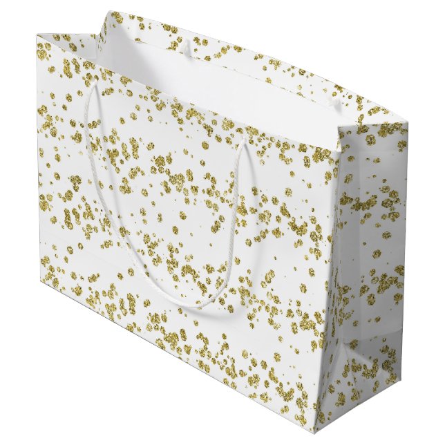 Grand Sac Cadeau Élégant point Polka blanc & or Parties scintillant (Dos Angle)