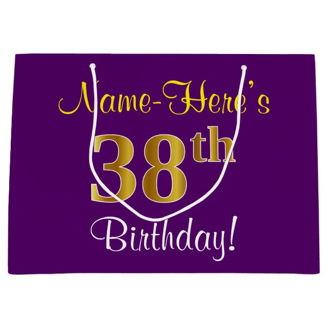 Grand Sac Cadeau Elégant, pourpre, Faux Gold 38ème anniversaire + N (Devant)
