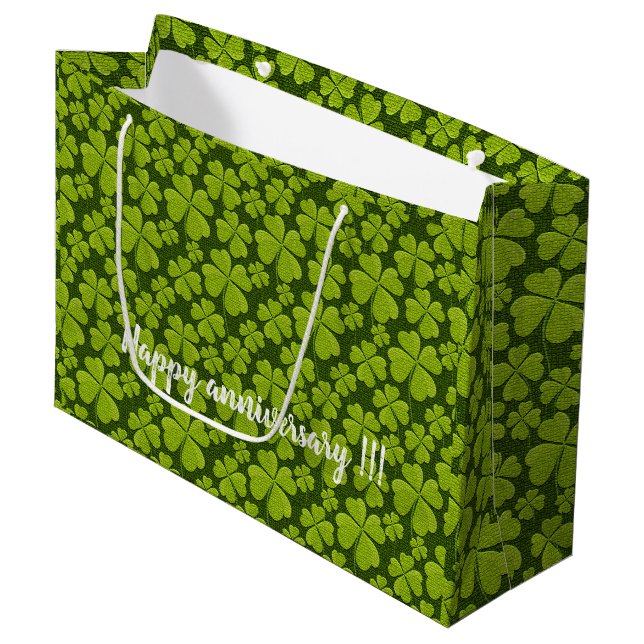 Grand Sac Cadeau Élégant quatre feuilles de trèfle floral (Devant Angle)
