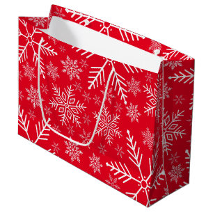 Grand Sac Cadeau Elégant Red Aqua White Winter Snowflake