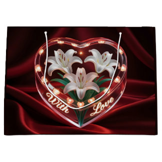 Grand Sac Cadeau Elegant Romantic Lily Bouquet in Illuminated Heart