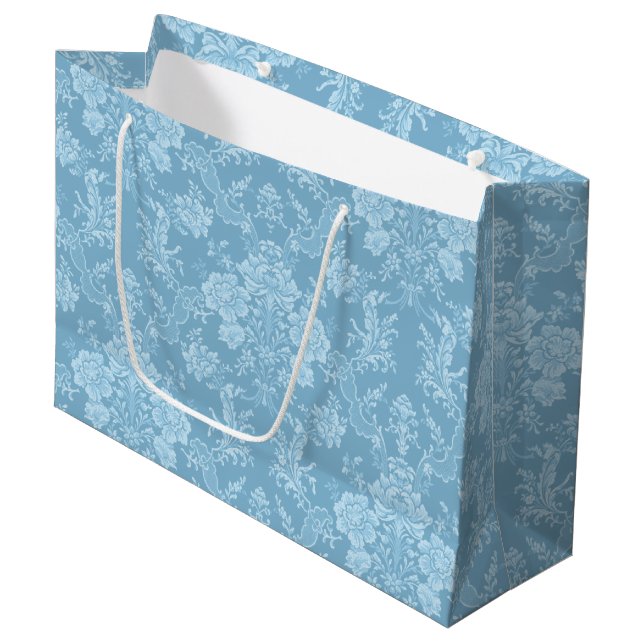 Grand Sac Cadeau Élégant Romantique Chic Floral Damask-Pastel Bleu (Devant Angle)