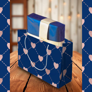 Grand Sac Cadeau Elégant rose Golden Heart Motif chic romantique 