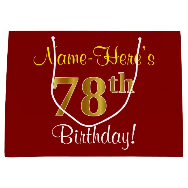 Grand Sac Cadeau Elégant, Rouge, Faux Gold 78e anniversaire; Nom pe (Devant)
