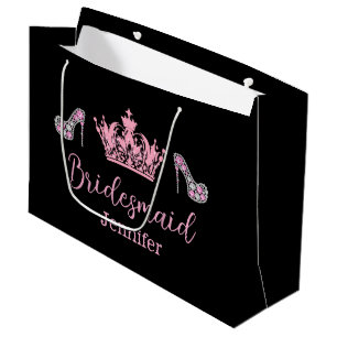 Grand Sac Cadeau élégant script rose bridesmaid noir