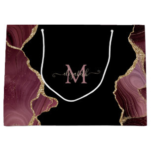 Grand Sac Cadeau Elegant Stylish Gold Glitter Burgundy Agate