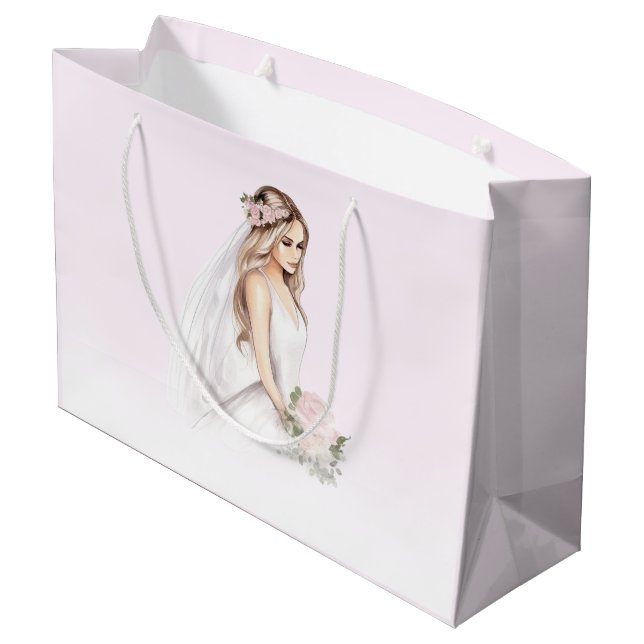 Grand Sac Cadeau Élégant Tendre Rose Future Mariée Baby Shower (Dos Angle)