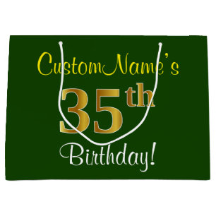 Grand Sac Cadeau Élégant, vert, anniversaire d'or de Faux