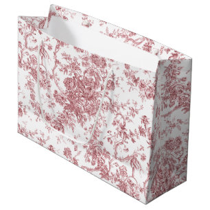 Grand Sac Cadeau Élégant Vintage Français gravé Floral Toile-rose